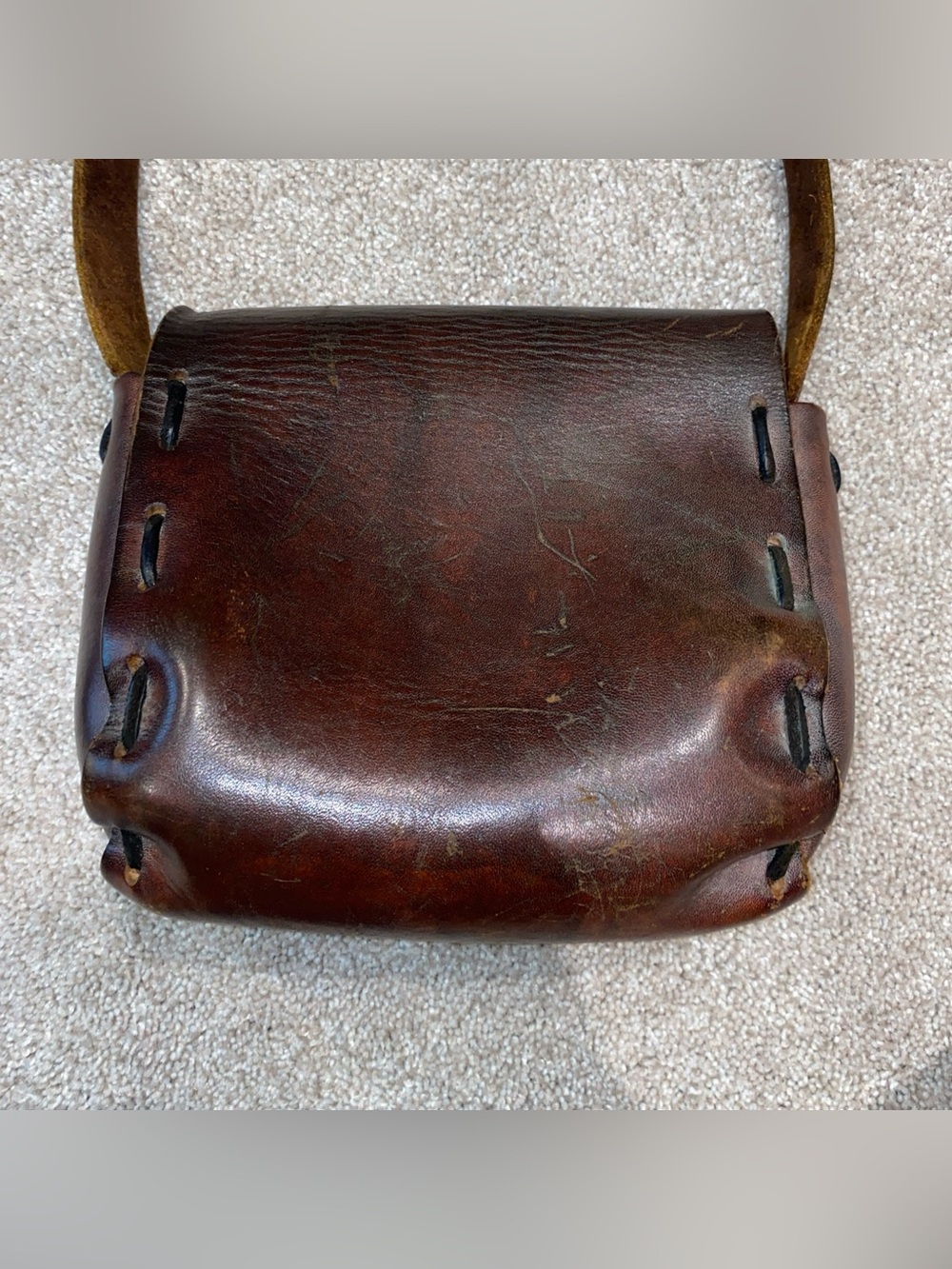 Vintage 60s / 70s Tooled Leather Hippie Boho Purse Shoulder Bag Brown Rare - Picture 3 of 10